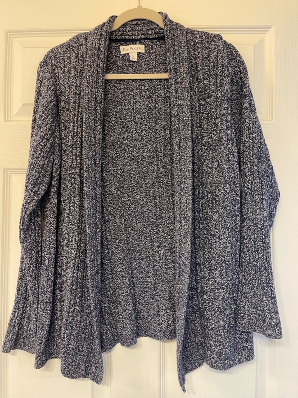 Kim Rogers Navy-White Marled Open Cardigan